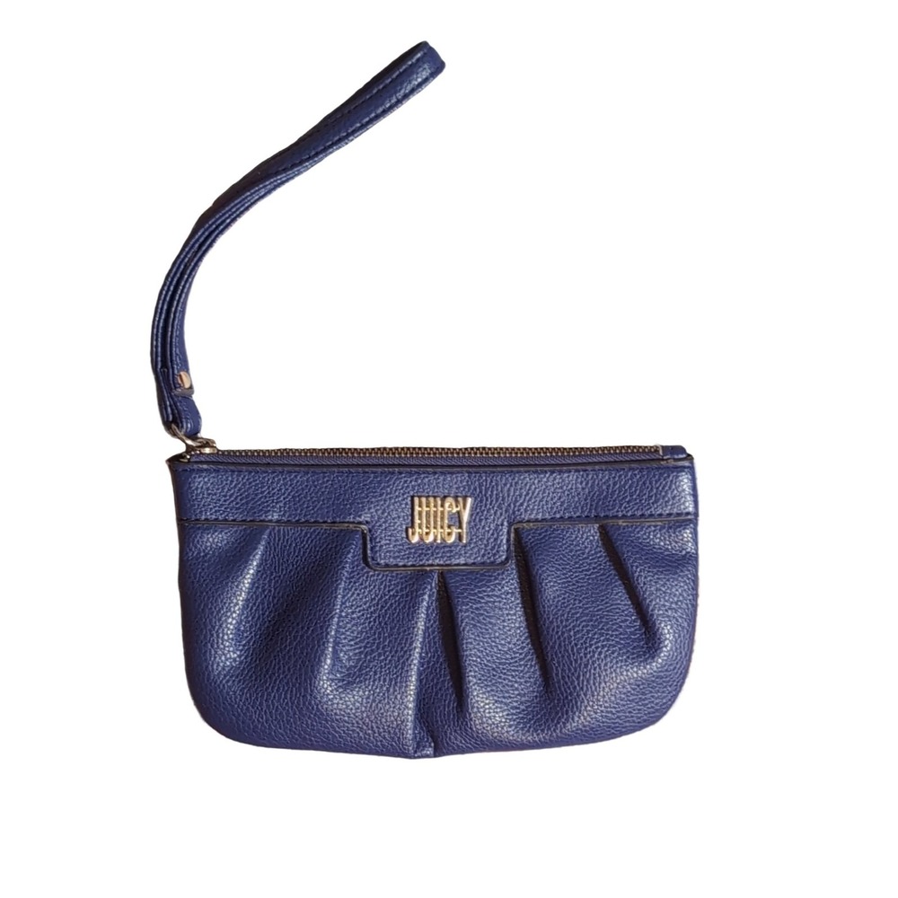 Juicy Couture Wristlet Navy Blue Faux Leather Small Women's Card Wallet